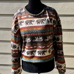 ZAFUL Boho long-sleeve, cropped pullover with an ethnic or tribal pattern M